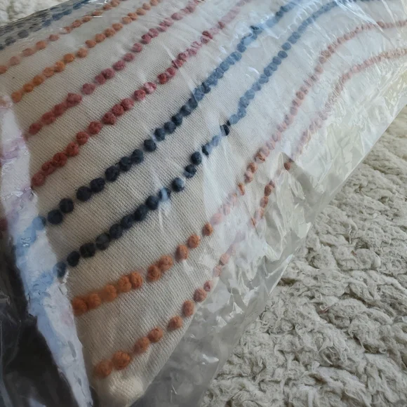 Anthropologie Rainbow-Striped Embroidered Pillow
